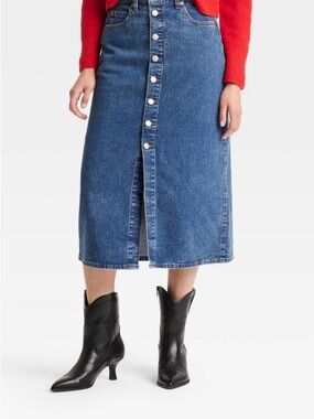 Universal Thread Women's A-Line Midi Denim Skirt Medium Wash High Rise Size 14